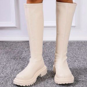 New‼️‼️ Cute white Back Zipper Classic Boots, minimalistic